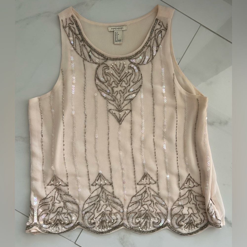 Forever 21 Embellished Blush Sleeveless Top
